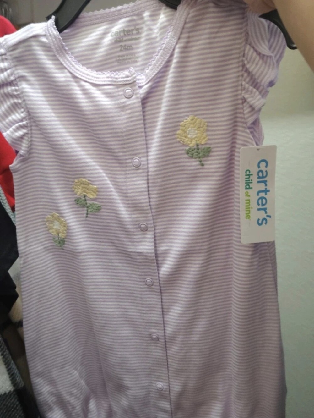Carter's Lavender and White Striped Floral Snap Front Sleeper